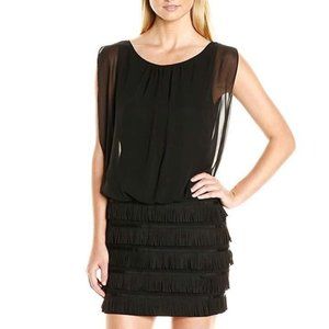 Aidan Mattox Chiffon Blouson Fringe Skirt Dress, US 2